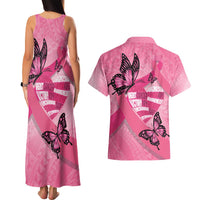 Polynesia Breast Cancer Awareness Month Couples Matching Tank Maxi Dress and Hawaiian Shirt Pink Ribbon Mix Butterflies LT14 - Polynesian Pride