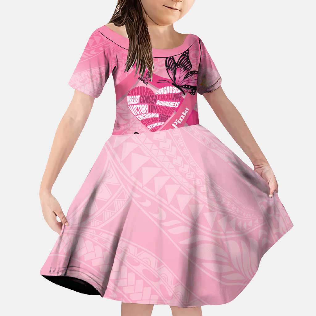 Polynesia Breast Cancer Awareness Month Family Matching Mermaid Dress and Hawaiian Shirt Pink Ribbon Mix Butterflies LT14 Daughter's Dress Pink - Polynesian Pride