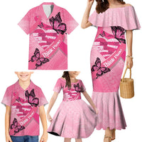 Polynesia Breast Cancer Awareness Month Family Matching Mermaid Dress and Hawaiian Shirt Pink Ribbon Mix Butterflies LT14 - Polynesian Pride