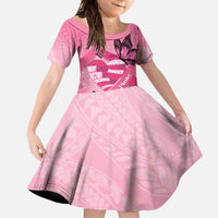 Polynesia Breast Cancer Awareness Month Family Matching Off Shoulder Maxi Dress and Hawaiian Shirt Pink Ribbon Mix Butterflies LT14 Daughter's Dress Pink - Polynesian Pride