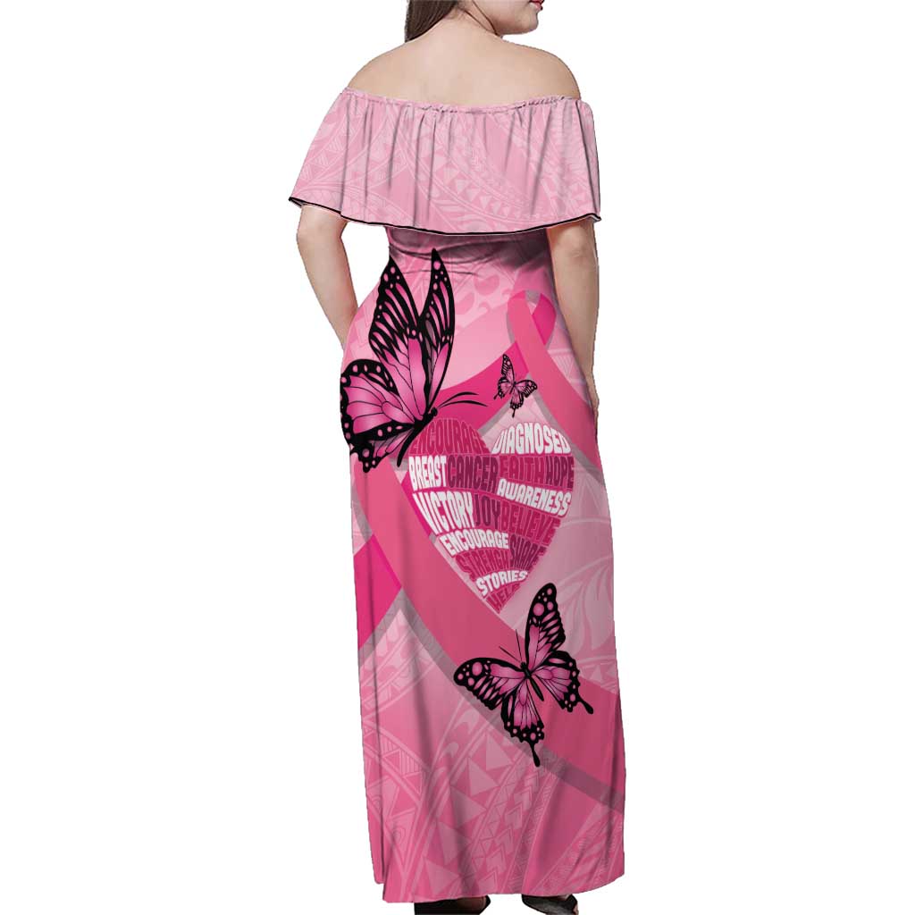 Polynesia Breast Cancer Awareness Month Family Matching Off Shoulder Maxi Dress and Hawaiian Shirt Pink Ribbon Mix Butterflies LT14 - Polynesian Pride