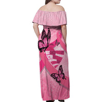 Polynesia Breast Cancer Awareness Month Family Matching Off Shoulder Maxi Dress and Hawaiian Shirt Pink Ribbon Mix Butterflies LT14 - Polynesian Pride