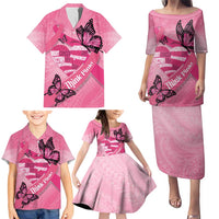 Polynesia Breast Cancer Awareness Month Family Matching Puletasi and Hawaiian Shirt Pink Ribbon Mix Butterflies LT14 - Polynesian Pride