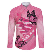 Polynesia Breast Cancer Awareness Month Family Matching Puletasi and Hawaiian Shirt Pink Ribbon Mix Butterflies LT14 Dad's Shirt - Long Sleeve Pink - Polynesian Pride