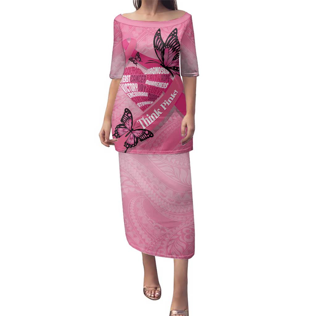 Polynesia Breast Cancer Awareness Month Family Matching Puletasi and Hawaiian Shirt Pink Ribbon Mix Butterflies LT14 Mom's Dress Pink - Polynesian Pride