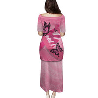 Polynesia Breast Cancer Awareness Month Family Matching Puletasi and Hawaiian Shirt Pink Ribbon Mix Butterflies LT14 - Polynesian Pride