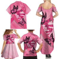 Polynesia Breast Cancer Awareness Month Family Matching Summer Maxi Dress and Hawaiian Shirt Pink Ribbon Mix Butterflies LT14 - Polynesian Pride