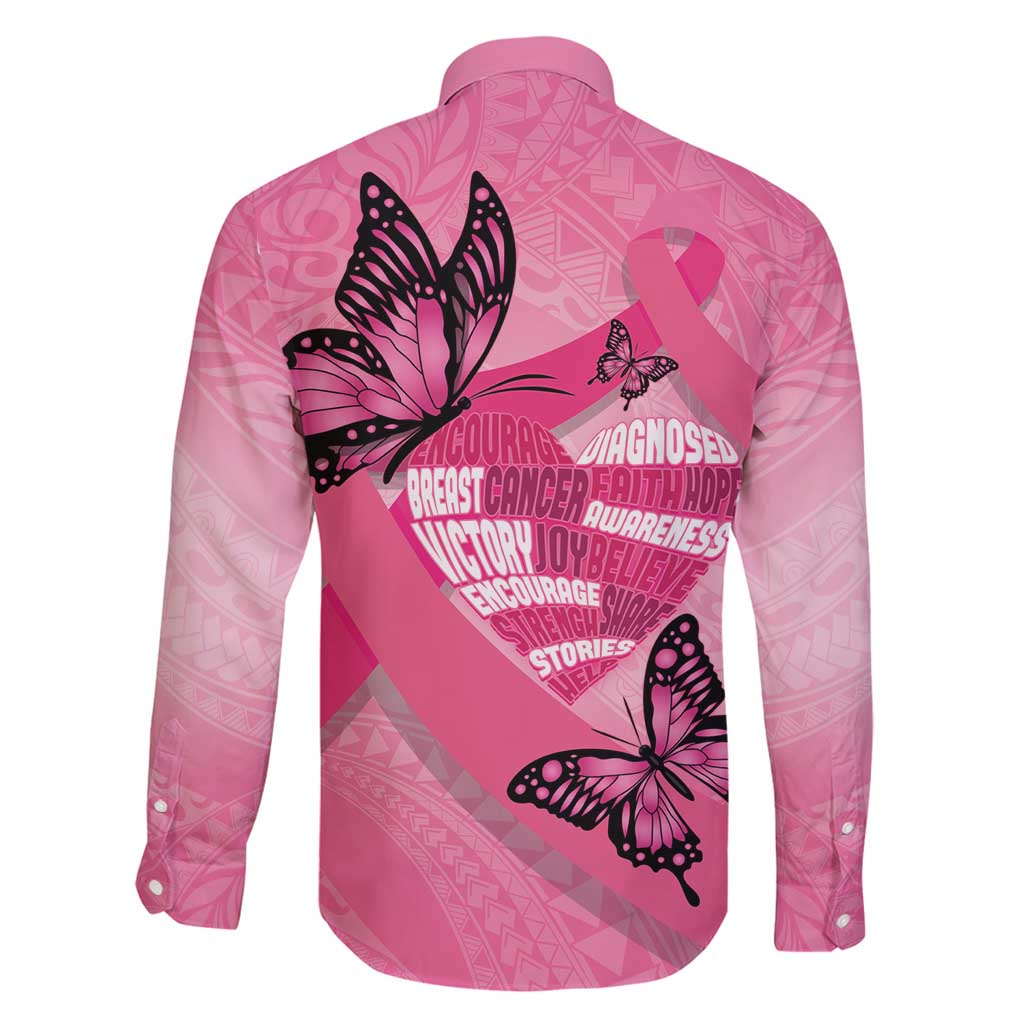 Polynesia Breast Cancer Awareness Month Family Matching Summer Maxi Dress and Hawaiian Shirt Pink Ribbon Mix Butterflies LT14 - Polynesian Pride