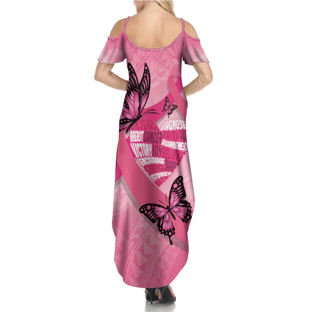 Polynesia Breast Cancer Awareness Month Family Matching Summer Maxi Dress and Hawaiian Shirt Pink Ribbon Mix Butterflies LT14 - Polynesian Pride