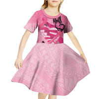 Polynesia Breast Cancer Awareness Month Kid Short Sleeve Dress Pink Ribbon Mix Butterflies