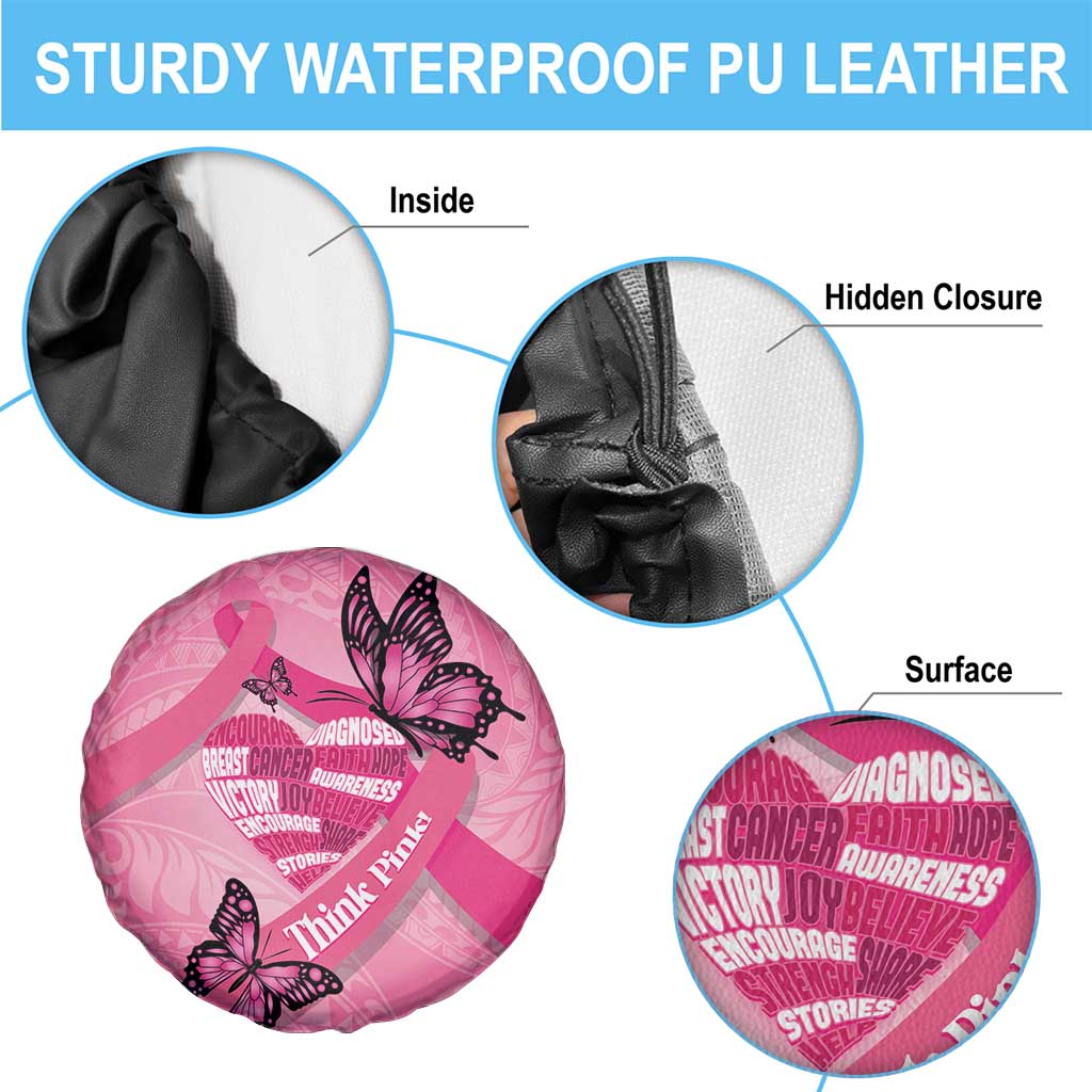 Polynesia Breast Cancer Awareness Month Spare Tire Cover Pink Ribbon Mix Butterflies