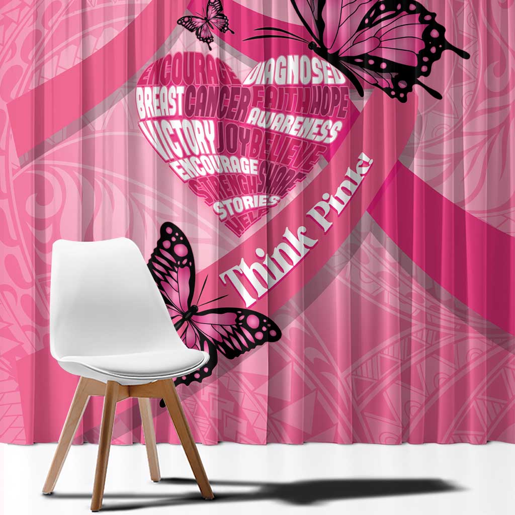 Polynesia Breast Cancer Awareness Month Window Curtain Pink Ribbon Mix Butterflies LT14 - Polynesian Pride