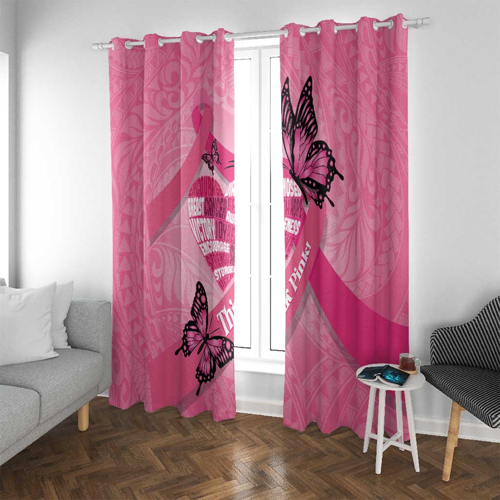 Polynesia Breast Cancer Awareness Month Window Curtain Pink Ribbon Mix Butterflies LT14 With Grommets Pink - Polynesian Pride