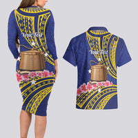 Personalised Tokelau Tokehega Day Couples Matching Long Sleeve Bodycon Dress and Hawaiian Shirt Tokelauan Tatau Flag Color LT14 - Polynesian Pride
