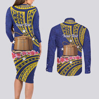 Personalised Tokelau Tokehega Day Couples Matching Long Sleeve Bodycon Dress and Long Sleeve Button Shirt Tokelauan Tatau Flag Color LT14 - Polynesian Pride