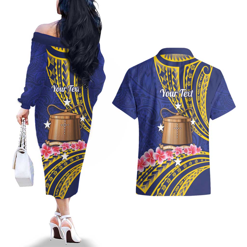 Personalised Tokelau Tokehega Day Couples Matching Off The Shoulder Long Sleeve Dress and Hawaiian Shirt Tokelauan Tatau Flag Color LT14 - Polynesian Pride