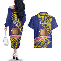 Personalised Tokelau Tokehega Day Couples Matching Off The Shoulder Long Sleeve Dress and Hawaiian Shirt Tokelauan Tatau Flag Color LT14 - Polynesian Pride