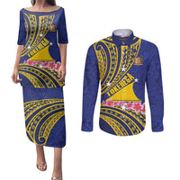 Personalised Tokelau Tokehega Day Couples Matching Puletasi and Long Sleeve Button Shirt Tokelauan Tatau Flag Color LT14 Blue - Polynesian Pride