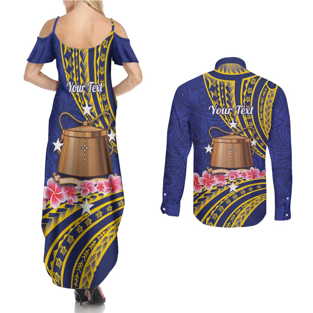 Personalised Tokelau Tokehega Day Couples Matching Summer Maxi Dress and Long Sleeve Button Shirt Tokelauan Tatau Flag Color LT14 - Polynesian Pride