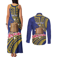 Personalised Tokelau Tokehega Day Couples Matching Tank Maxi Dress and Long Sleeve Button Shirt Tokelauan Tatau Flag Color LT14 - Polynesian Pride
