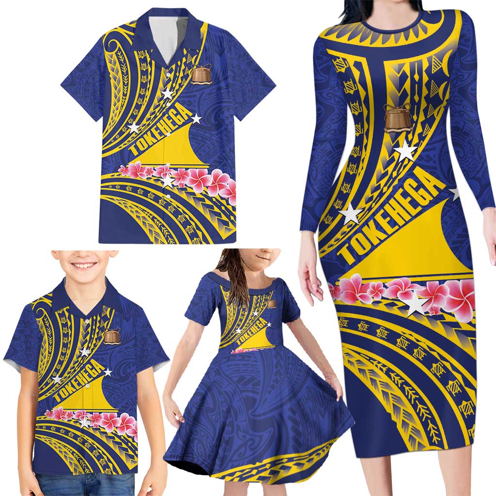 Personalised Tokelau Tokehega Day Family Matching Long Sleeve Bodycon Dress and Hawaiian Shirt Tokelauan Tatau Flag Color LT14 - Polynesian Pride