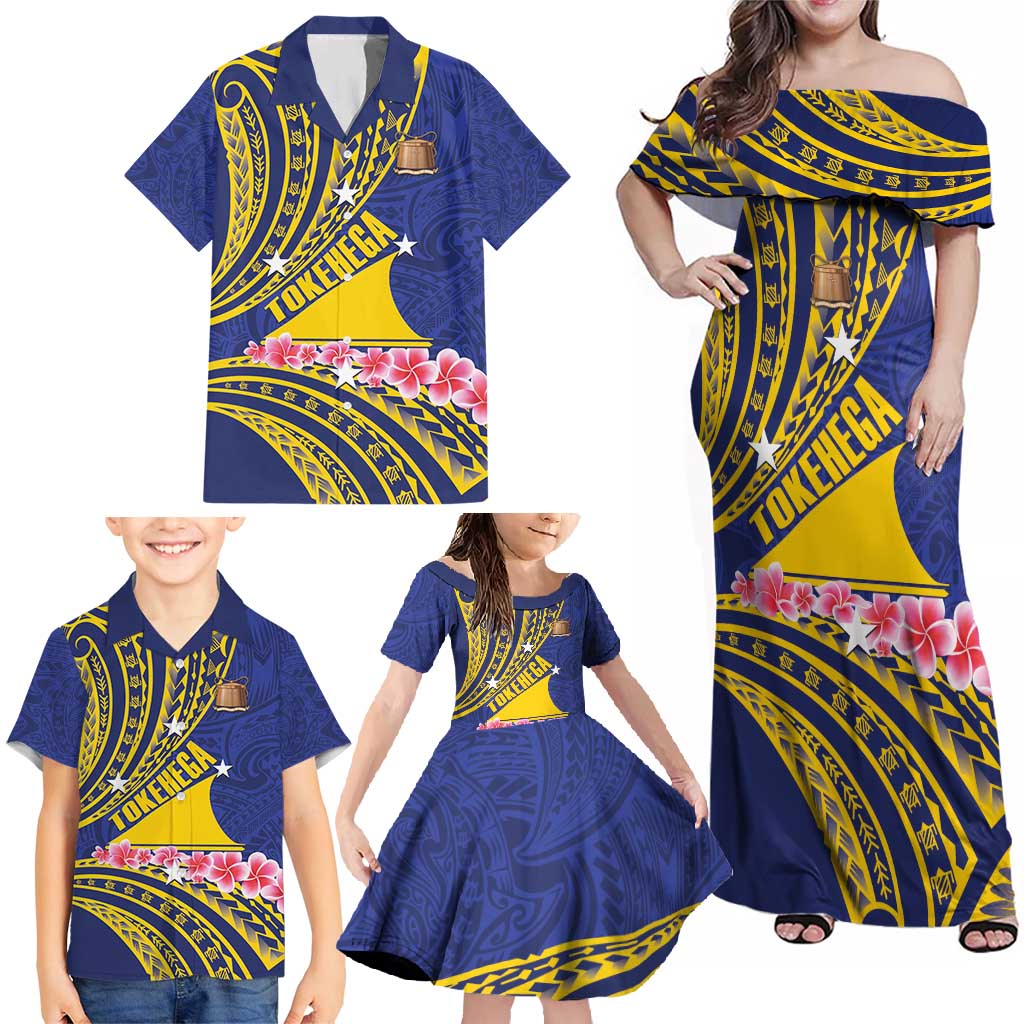 Personalised Tokelau Tokehega Day Family Matching Off Shoulder Maxi Dress and Hawaiian Shirt Tokelauan Tatau Flag Color LT14 - Polynesian Pride