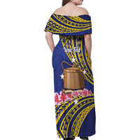 Personalised Tokelau Tokehega Day Family Matching Off Shoulder Maxi Dress and Hawaiian Shirt Tokelauan Tatau Flag Color LT14 - Polynesian Pride