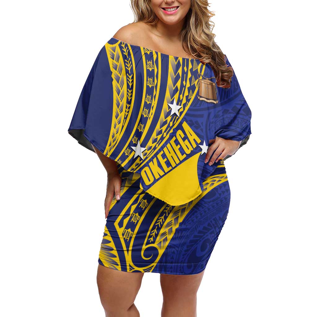 Personalised Tokelau Tokehega Day Family Matching Off Shoulder Short Dress and Hawaiian Shirt Tokelauan Tatau Flag Color LT14 Mom's Dress Blue - Polynesian Pride