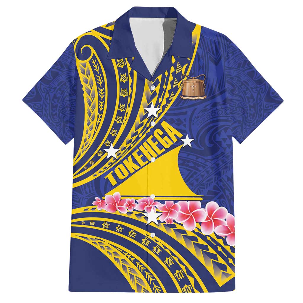 Personalised Tokelau Tokehega Day Family Matching Short Sleeve Bodycon Dress and Hawaiian Shirt Tokelauan Tatau Flag Color LT14 Dad's Shirt - Short Sleeve Blue - Polynesian Pride