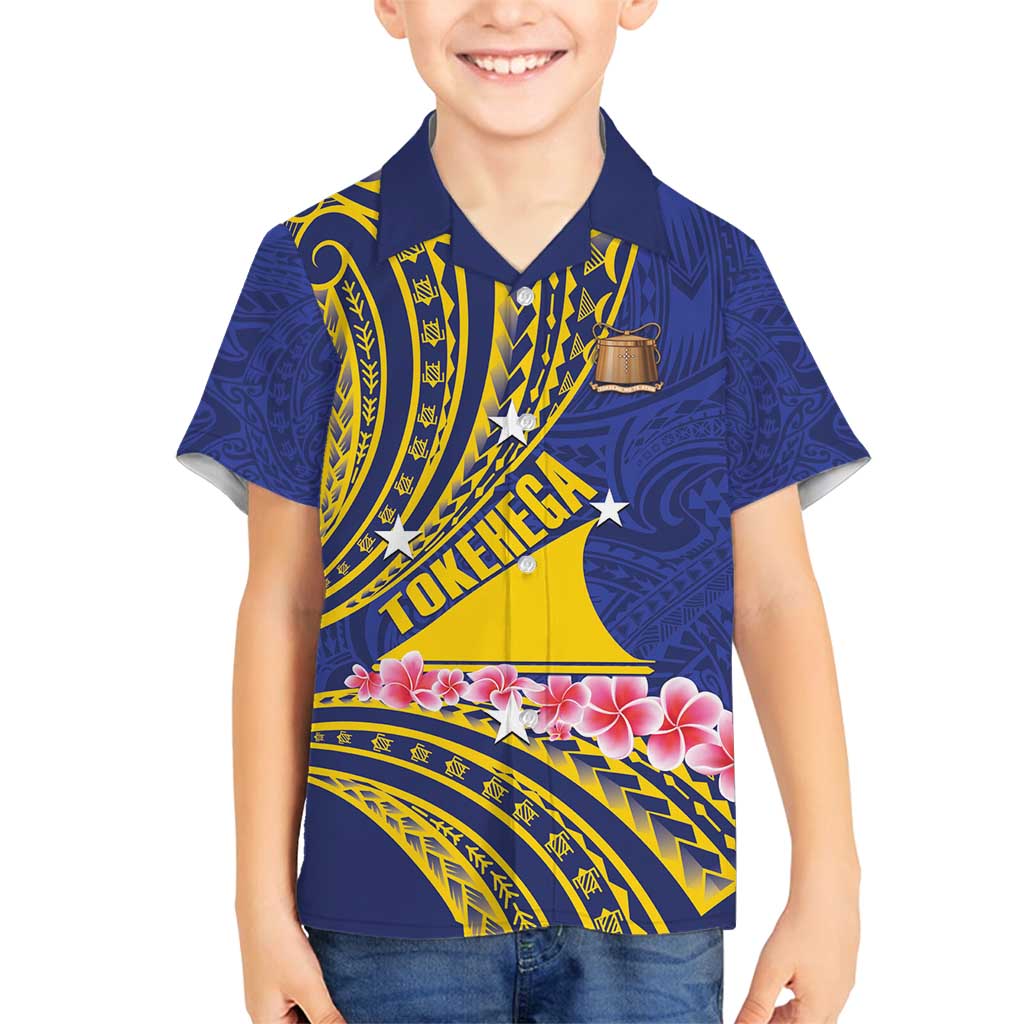 Personalised Tokelau Tokehega Day Family Matching Summer Maxi Dress and Hawaiian Shirt Tokelauan Tatau Flag Color LT14 Son's Shirt Blue - Polynesian Pride