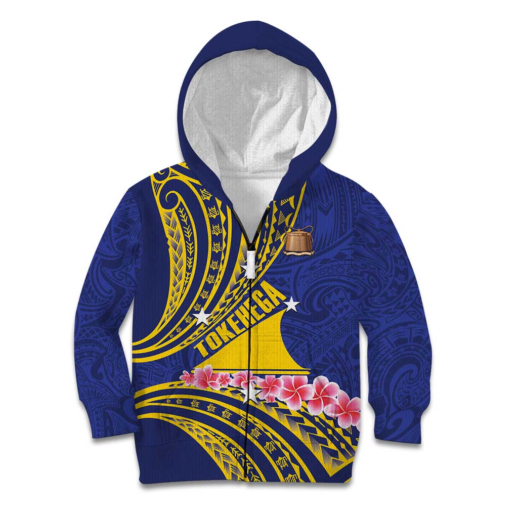 Personalised Tokelau Tokehega Day Kid Hoodie Tokelauan Tatau Flag Color LT14 Zip Hoodie Blue - Polynesian Pride