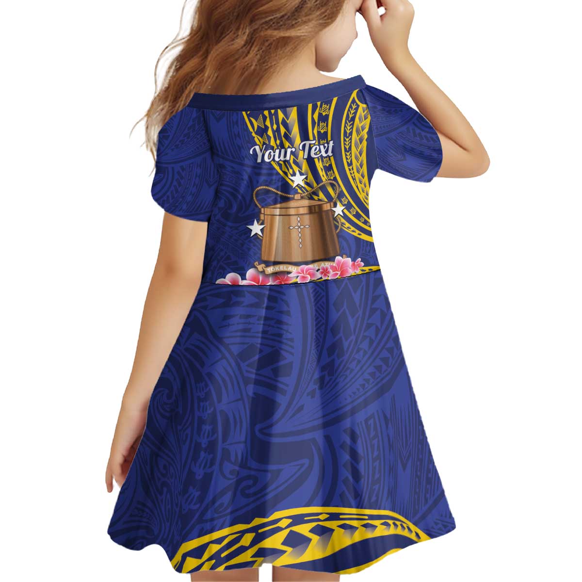 Personalised Tokelau Tokehega Day Kid Short Sleeve Dress Tokelauan Tatau Flag Color LT14 - Polynesian Pride