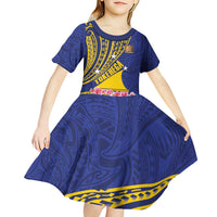 Personalised Tokelau Tokehega Day Kid Short Sleeve Dress Tokelauan Tatau Flag Color LT14 - Polynesian Pride