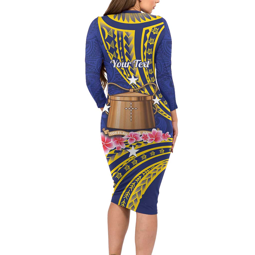 Personalised Tokelau Tokehega Day Long Sleeve Bodycon Dress Tokelauan Tatau Flag Color LT14 - Polynesian Pride