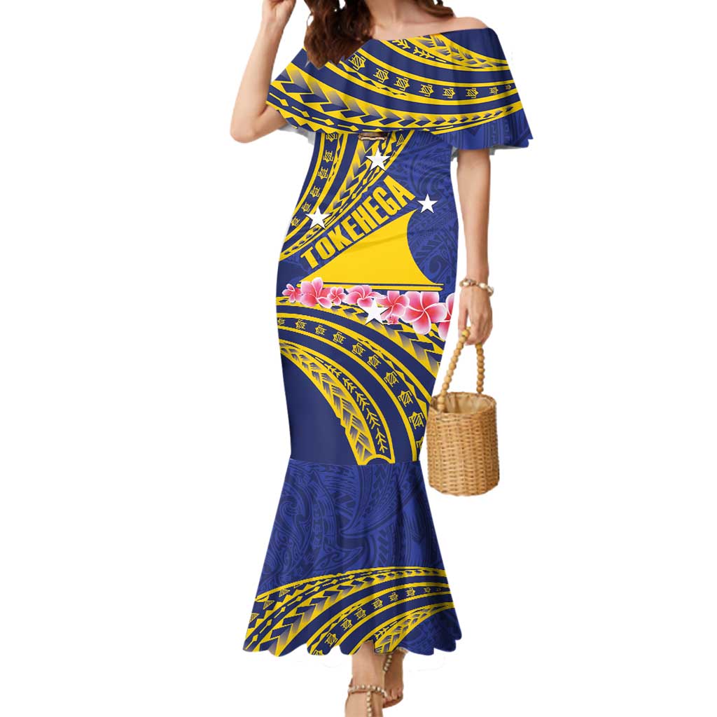 Personalised Tokelau Tokehega Day Mermaid Dress Tokelauan Tatau Flag Color LT14 Women Blue - Polynesian Pride