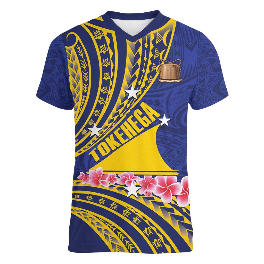 Personalised Tokelau Tokehega Day Women V-Neck T-Shirt Tokelauan Tatau Flag Color LT14 Female Blue - Polynesian Pride