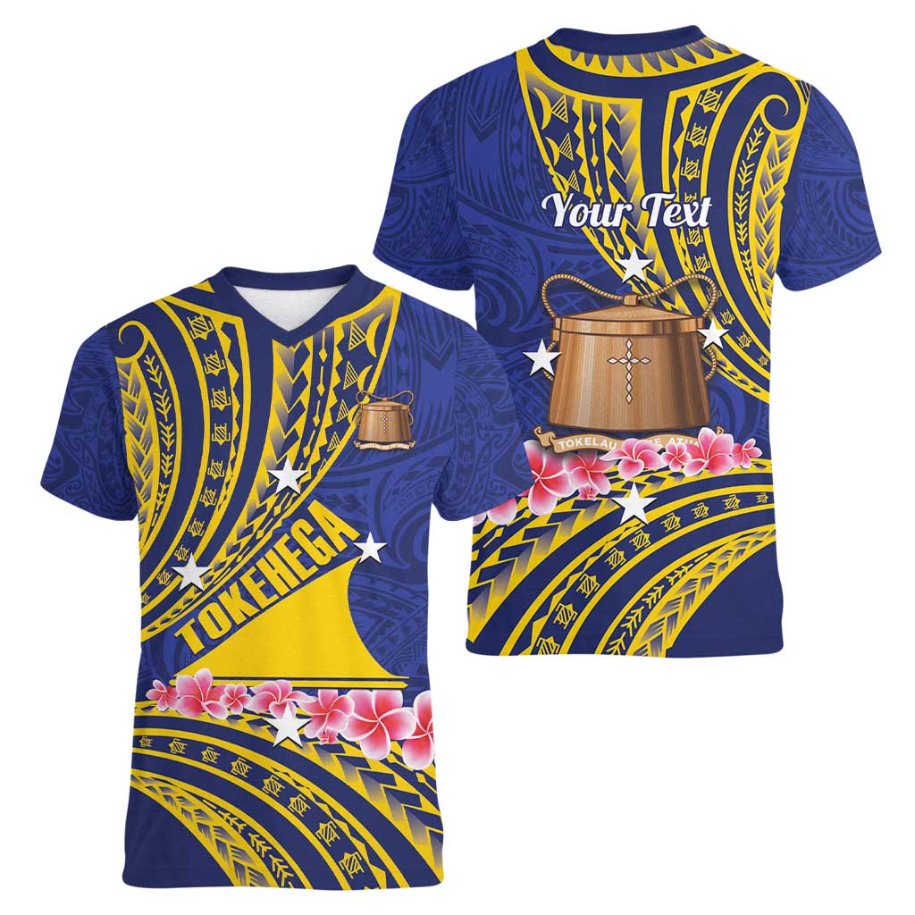 Personalised Tokelau Tokehega Day Women V-Neck T-Shirt Tokelauan Tatau Flag Color LT14 - Polynesian Pride