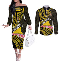 Personalised Tokelau Tokehega Day Couples Matching Off The Shoulder Long Sleeve Dress and Long Sleeve Button Shirt Tokelauan Tatau Black Color LT14 Black - Polynesian Pride