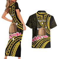 Personalised Tokelau Tokehega Day Couples Matching Short Sleeve Bodycon Dress and Hawaiian Shirt Tokelauan Tatau Black Color LT14 - Polynesian Pride
