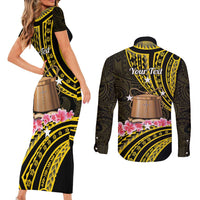 Personalised Tokelau Tokehega Day Couples Matching Short Sleeve Bodycon Dress and Long Sleeve Button Shirt Tokelauan Tatau Black Color LT14 - Polynesian Pride
