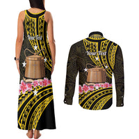 Personalised Tokelau Tokehega Day Couples Matching Tank Maxi Dress and Long Sleeve Button Shirt Tokelauan Tatau Black Color LT14 - Polynesian Pride