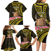 Personalised Tokelau Tokehega Day Family Matching Long Sleeve Bodycon Dress and Hawaiian Shirt Tokelauan Tatau Black Color LT14 - Polynesian Pride