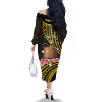 Personalised Tokelau Tokehega Day Family Matching Off The Shoulder Long Sleeve Dress and Hawaiian Shirt Tokelauan Tatau Black Color LT14 - Polynesian Pride
