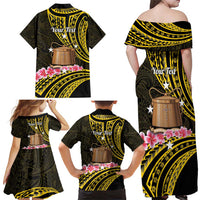 Personalised Tokelau Tokehega Day Family Matching Off Shoulder Maxi Dress and Hawaiian Shirt Tokelauan Tatau Black Color LT14 - Polynesian Pride