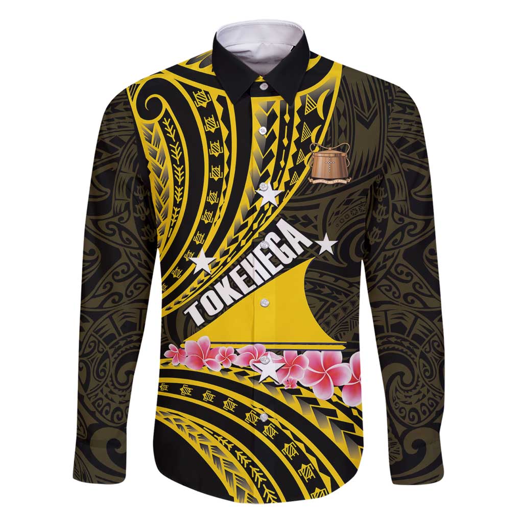 Personalised Tokelau Tokehega Day Family Matching Off Shoulder Maxi Dress and Hawaiian Shirt Tokelauan Tatau Black Color LT14 Dad's Shirt - Long Sleeve Black - Polynesian Pride