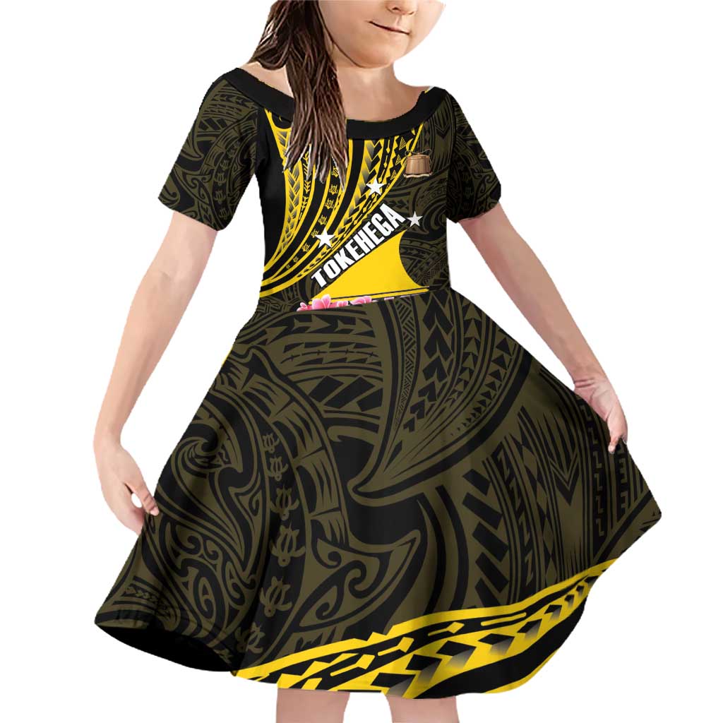 Personalised Tokelau Tokehega Day Family Matching Off Shoulder Short Dress and Hawaiian Shirt Tokelauan Tatau Black Color LT14 Daughter's Dress Black - Polynesian Pride