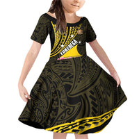 Personalised Tokelau Tokehega Day Family Matching Off Shoulder Short Dress and Hawaiian Shirt Tokelauan Tatau Black Color LT14 Daughter's Dress Black - Polynesian Pride