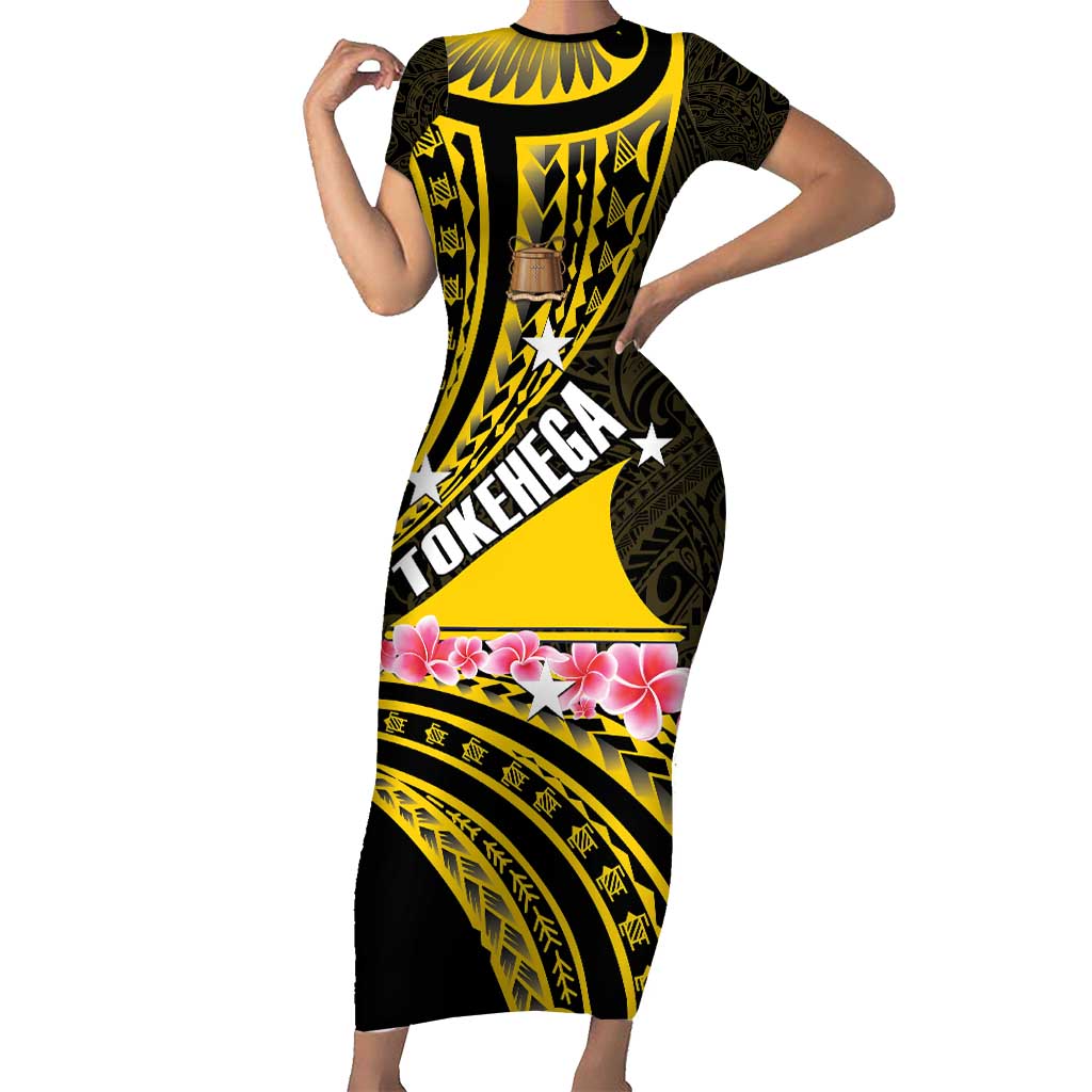 Personalised Tokelau Tokehega Day Family Matching Short Sleeve Bodycon Dress and Hawaiian Shirt Tokelauan Tatau Black Color LT14 Mom's Dress Black - Polynesian Pride