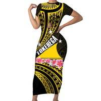 Personalised Tokelau Tokehega Day Family Matching Short Sleeve Bodycon Dress and Hawaiian Shirt Tokelauan Tatau Black Color LT14 Mom's Dress Black - Polynesian Pride