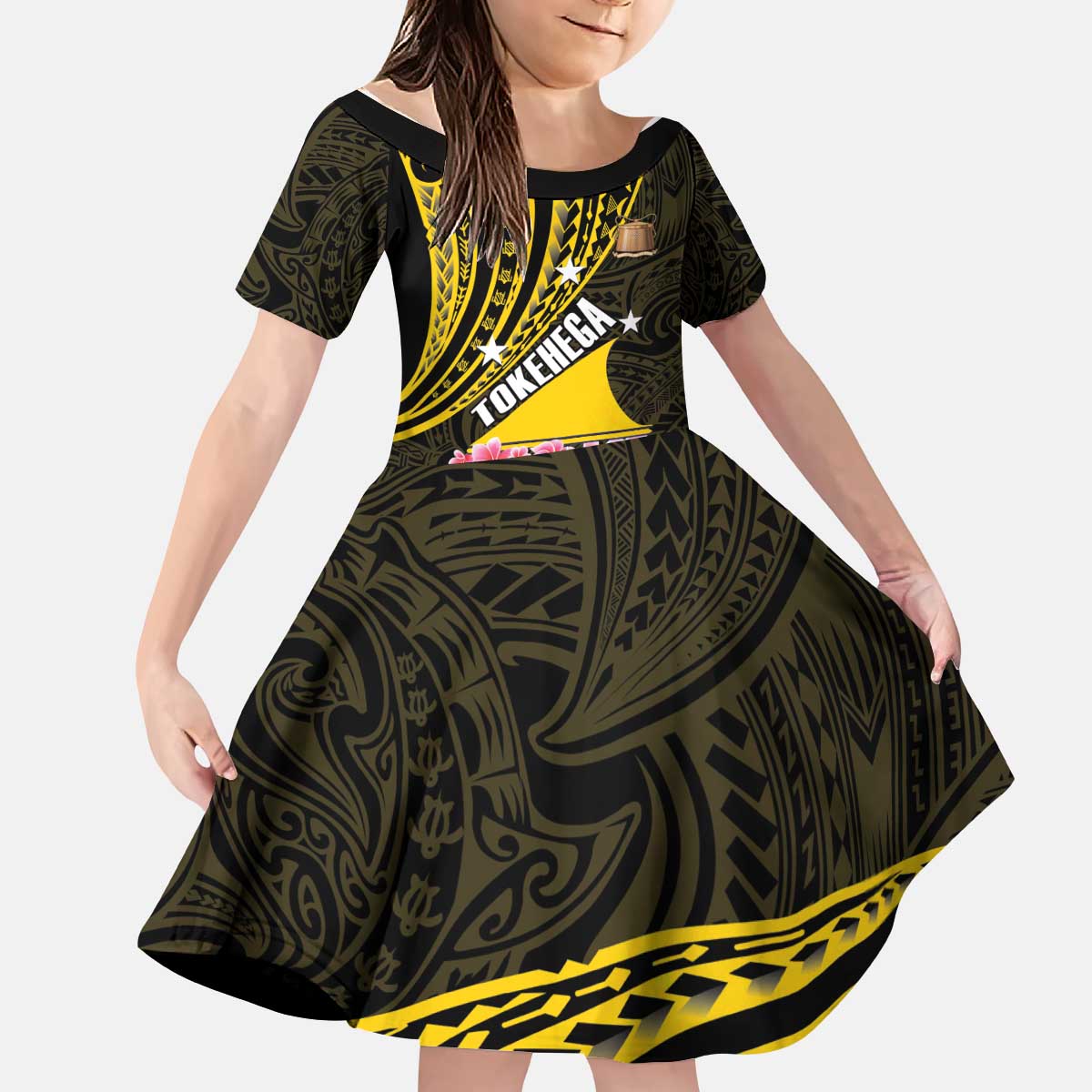Personalised Tokelau Tokehega Day Kid Short Sleeve Dress Tokelauan Tatau Black Color LT14 KID Black - Polynesian Pride